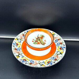 RARE Antique Prov Saxe ES Germany Porcelain Lusterware Peacock Serving Platter 9